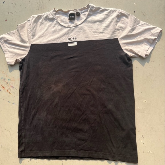 Men's BOSS T-Shirt Black White Logo Spell-Out XL FADED Designer Europe Casual - Picture 5 of 14